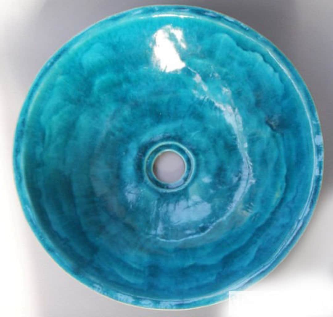Turquoise Table Top Sink Ceramic Washbasin, Bathroom Sink, Handmade