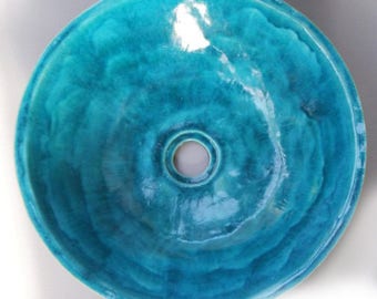 Handmade Turquoise Ceramic Vessel Sink – Coastal Bathroom Basin