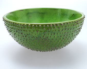Handmade Ceramic Vessel Sink Green Spiky Texture Bathroom Basin Unique Art Sink Sculptural Bowl Vanity Sink Artisan Sink