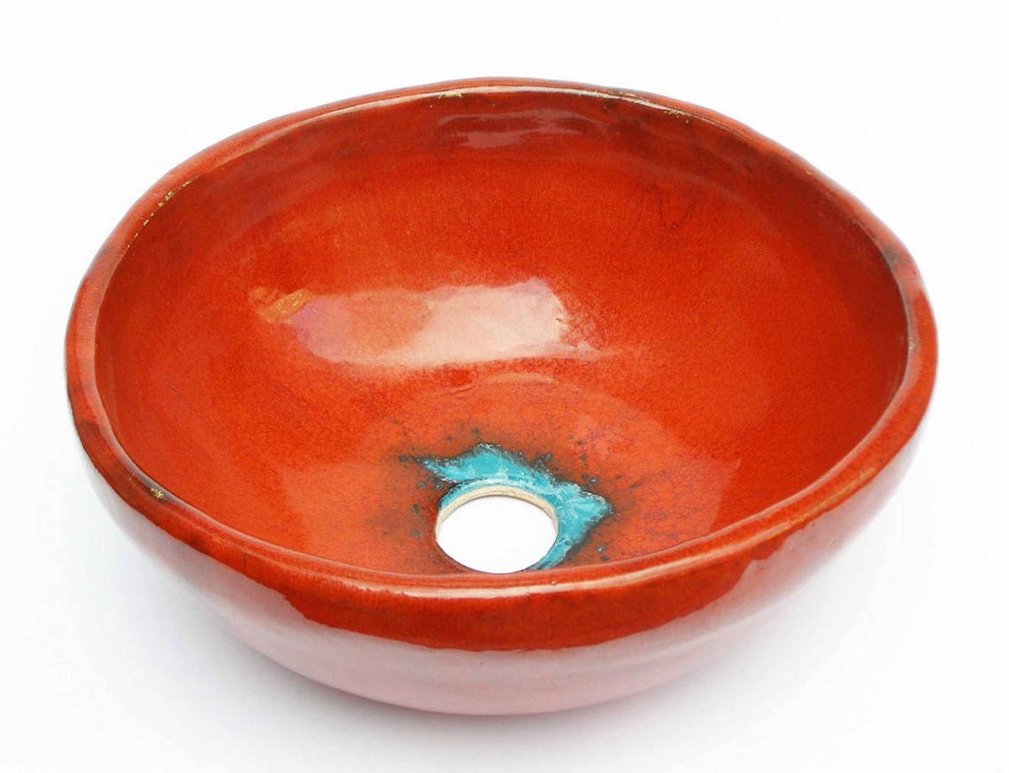 Red & Turquoise Sink Table Top Sink Washbasin Bathroom Etsy
