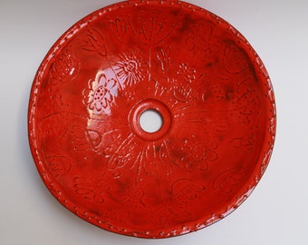 Handmade Floral Ceramic Bathroom Sink – Orange Glaze Artisan Washbasin – Unique Stoneware Basin