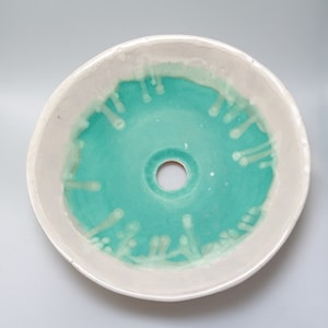Turquoise & beige table top sink, washbasin, bathroom sink, handmade ceramic sink