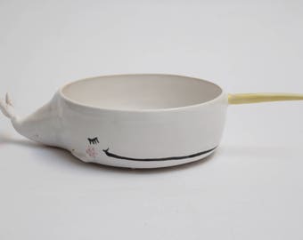 Sleepy Narwhal – Handmade Ceramic Bowl / Planter, Whimsical Ocean Friend