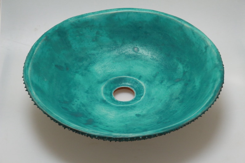 READY TO SHIP Turquoise satin prickly table top sink, washbasin, bathroom sink, handmade ceramic sink image 10