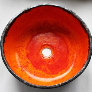 Fiery orange & charcoal table top sink, washbasin, bathroom sink, handmade ceramic sink, made to order image 4