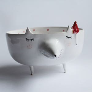 Peter the Wolf with Little Red Riding Hood ceramic bowl, planter, MADE TO ORDER image 2