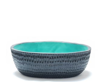 Custom Handmade Ceramic Vessel Sink, Turquoise Bathroom Sink, Black Matte Wash Basin, Oval Countertop Sink, Artisan Vanity Sink