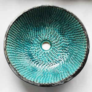 Fish scales & charcoal sink, table top basin, bathroom sink, handmade ceramic sink, made to order