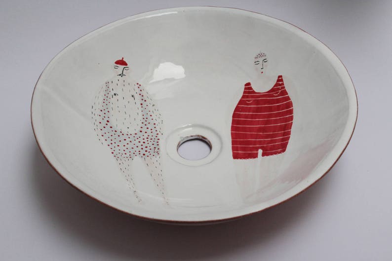 Mr. & Mrs. Swimmers ceramic table top sink, washbasin, bathroom sink, handmade ceramic sink MADE TO ORDER image 3