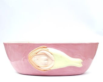 Handmade Ceramic Mermaid Sink: Pink Sculptural Art Basin, Designer Statement Piece
