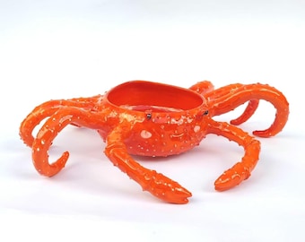 Large Ceramic Crab Soap Dish – Handmade Coastal Bathroom Decor – Orange Crab Pottery Soap Holder – Ocean Inspired Sink Tray