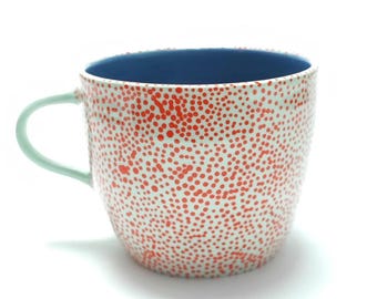 Handmade Speckled Ceramic Mug | Hand Painted Pottery Coffee Cup | Blue Interior Mug | Modern Artisan Tea Cup | Unique Gift