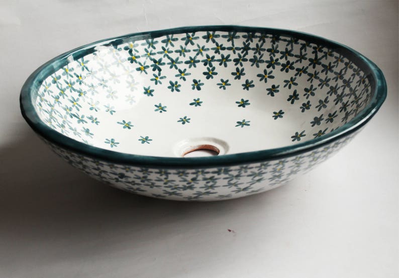 folk table top sink bathroom bowl flowered sink