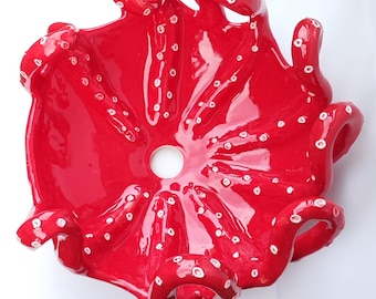 Handmade Red Octopus Ceramic Sink | Table‑Top Vessel Bathroom Basin