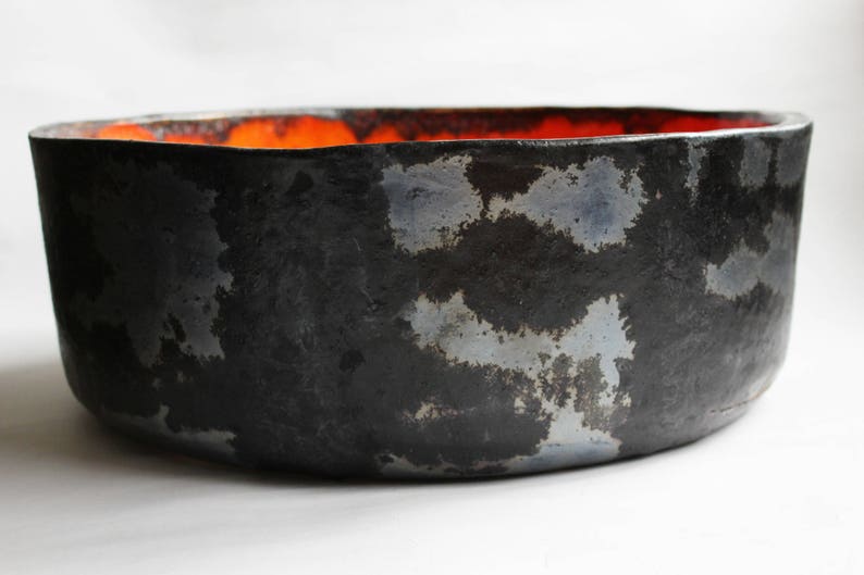 Fiery orange & charcoal table top sink, washbasin, bathroom sink, handmade ceramic sink, made to order image 2