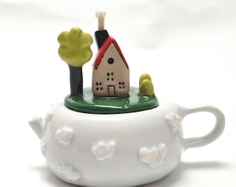 Handmade Ceramic Oil Lamp Cottage House | Refillable Oil Candle | Fairy House Decor | Pottery Lamp | Eco Friendly Gift