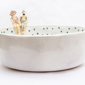 Lavabo de cerámica hecho a mano, fregadero de cerámica, pintado a mano, nadadores retro, lavabo superior HECHO A PEDIDO