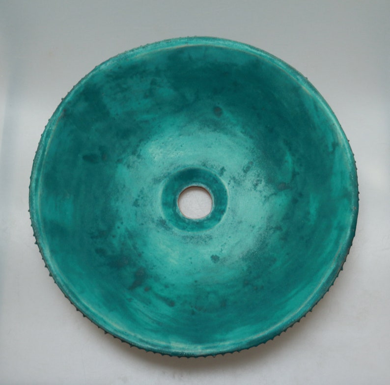 READY TO SHIP Turquoise satin prickly table top sink, washbasin, bathroom sink, handmade ceramic sink image 3