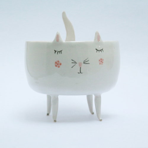 Maurice the Cat - sweet ceramic cat bowl, planter, animal planter, ring dish MADE TO ORDER