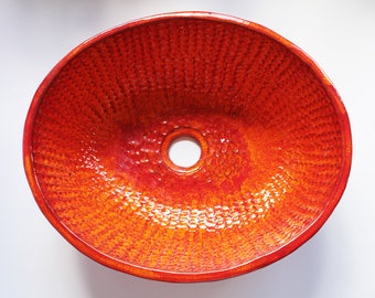 Handmade Fiery Fish-Scale Ceramic Table-Top Sink | Oval Vessel Basin