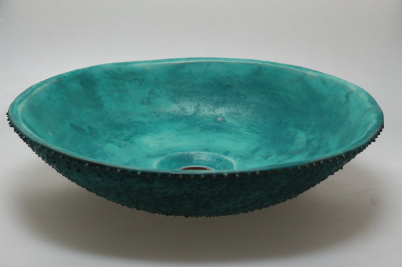 READY TO SHIP Turquoise satin prickly table top sink, washbasin, bathroom sink, handmade ceramic sink image 6