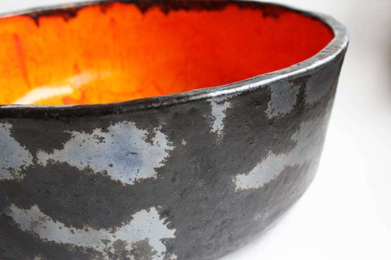 Fiery orange & charcoal table top sink, washbasin, bathroom sink, handmade ceramic sink, made to order image 5