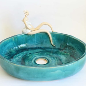 schöne Engel Schwimmer - Keramik Tischplatte Waschbecken, Waschbecken, Bad Waschbecken, handgemachte Keramik Spüle, auf Bestellung gefertigt