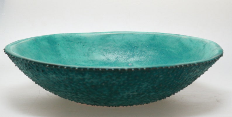 READY TO SHIP Turquoise satin prickly table top sink, washbasin, bathroom sink, handmade ceramic sink image 1