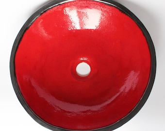 Red & Charcoal Ceramic Sink – Handmade Table‑Top Basin / Vessel Washbasin