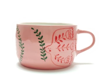 Handmade Bird Mug | Ceramic Cottage Mug | Hand Painted Coffee Cup | Folk Art Pottery | Cozy Home Tea Cup | Cottagecore Gift