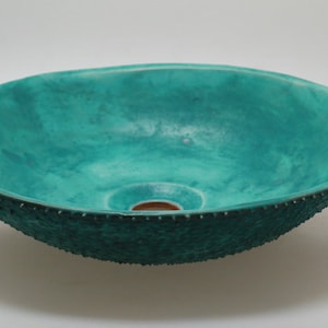 READY TO SHIP Turquoise satin prickly table top sink, washbasin, bathroom sink, handmade ceramic sink zdjęcie 5