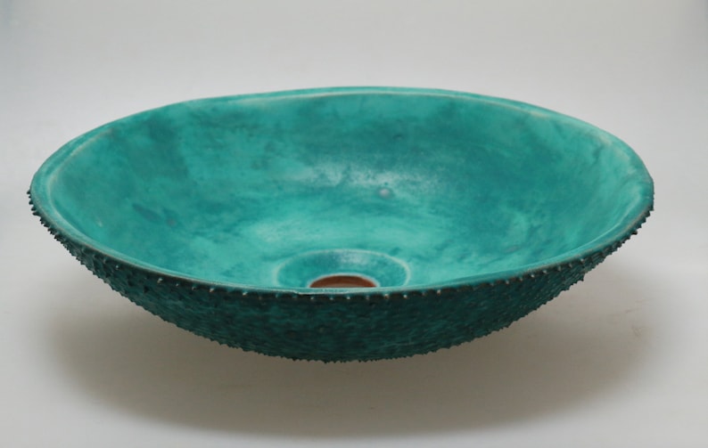 READY TO SHIP Turquoise satin prickly table top sink, washbasin, bathroom sink, handmade ceramic sink image 5