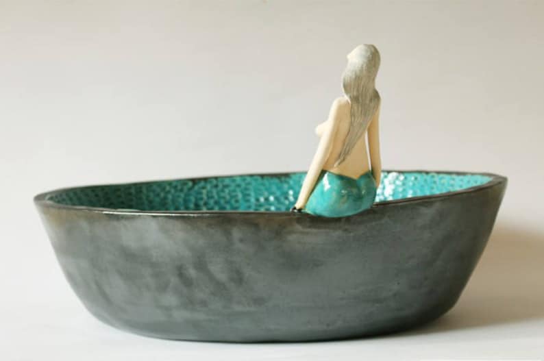 Beautiful mermaid ceramic table top sink, bathroom sink, handmade ceramic sink, made to order image 3