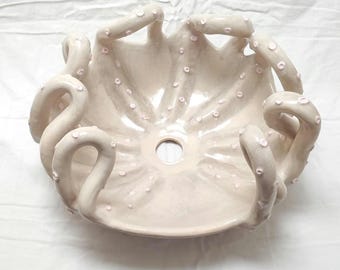 Handmade Beige Octopus Ceramic Sink | Table‑Top Vessel Bathroom Basin