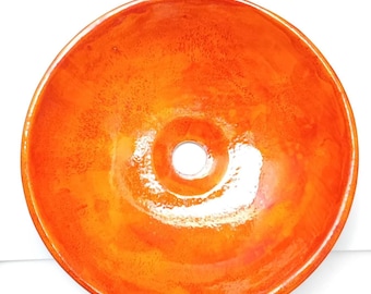 Handmade Fiery Orange Ceramic Table Top Sink