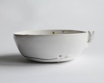 Sleepy Whale – Handmade Ceramic Bowl / Planter, Whimsical Ocean Friend