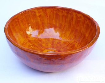 Handmade Ceramic Bathroom Sink: Fiery Orange Table Top Basin