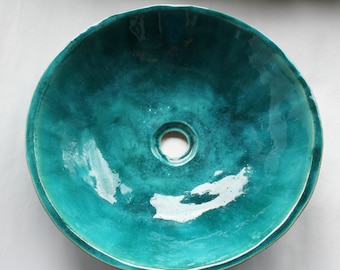 Szmaragdowa umywalka nablatowa - umywalka ceramiczna, umywalka łazienkowa, ręcznie robiona umywalka ceramiczna, wykonywana na zamówienie