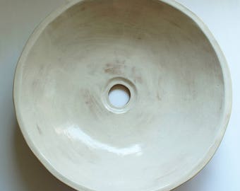 Handmade Beige Ceramic Vessel Sink – Table‑Top Bathroom Basin