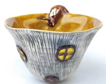 Woodland Snail Mug – Handmade Fairy Cottage Cup with Golden Glaze and Tiny Door