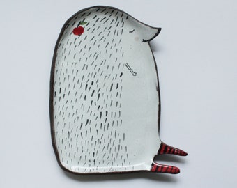 Handmade Ceramic Hedgehog Plate – Stoneware Hedgehog Ring Dish / Trinket Tray