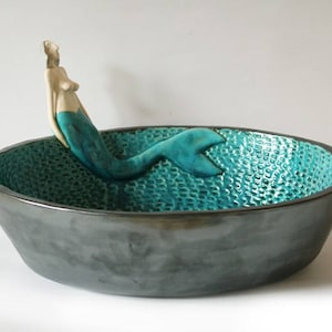 Beautiful mermaid ceramic table top sink, bathroom sink, handmade ceramic sink, made to order image 2