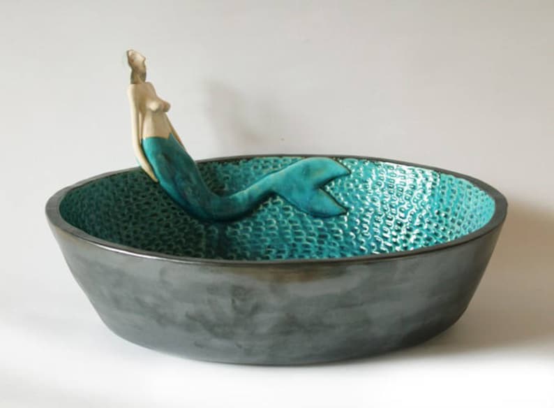 Beautiful mermaid ceramic table top sink, bathroom sink, handmade ceramic sink, made to order image 2