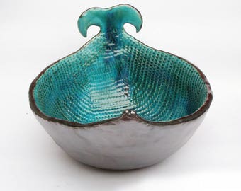 Ręcznie robiona ceramiczna umywalka nablatowa w kolorze turkusowym, umywalka łazienkowa od artysty