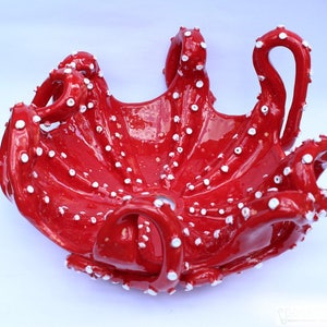 Red octopus table top bathroom sink, bathroom sink, handmade ceramic sink, made to order