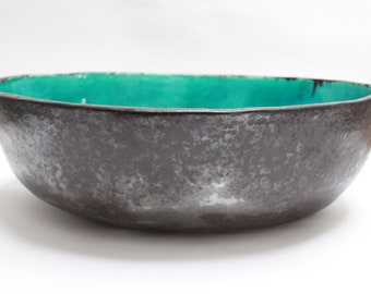 Hand-made Turquoise & Charcoal Ceramic Table-Top Sink – Unique Vessel Basin
