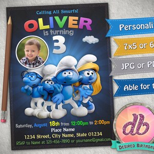Smurfs Invitation Smurfs Birthday Party Blue Buddies Blue Etsy