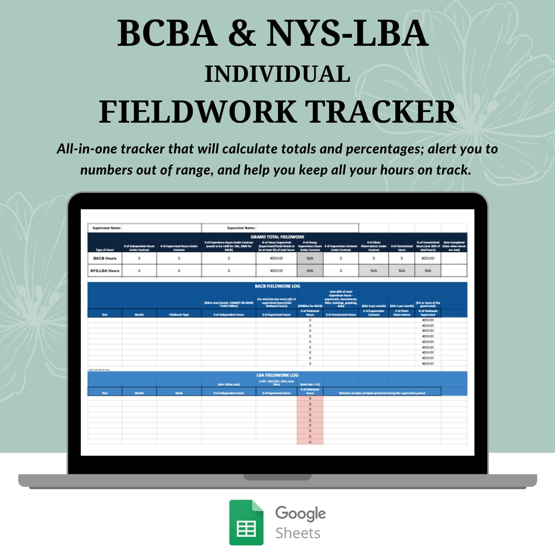 BCBA NYSLBA Individual License Supervision Hours Tracker Etsy