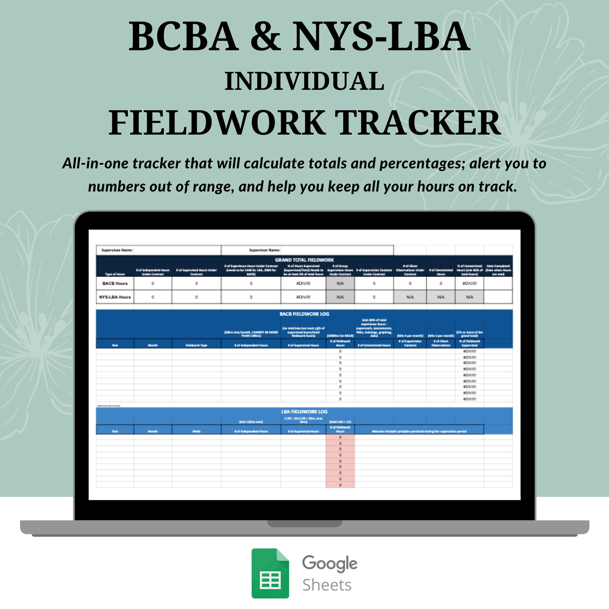 BCBA NYS-LBA Individual License Supervision Hours Tracker - Etsy