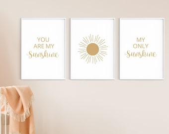 Sunshine Nursery Decor Print, Estampados neutros de la pared del vivero, juego de arte infantil de 3, ideas de regalos para recién nacidos, conjunto de decoración de pared, arte de pared imprimible